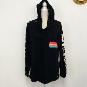 DISTRESSED Pink Love Pink Black Hoodie Lightweight Cotton Medium